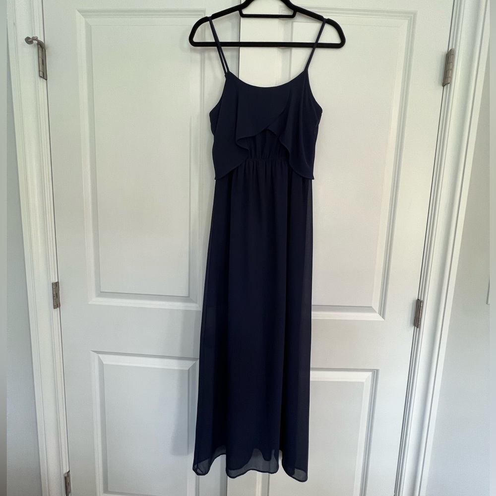 Navy Maxi Dress with Ruffle Top
